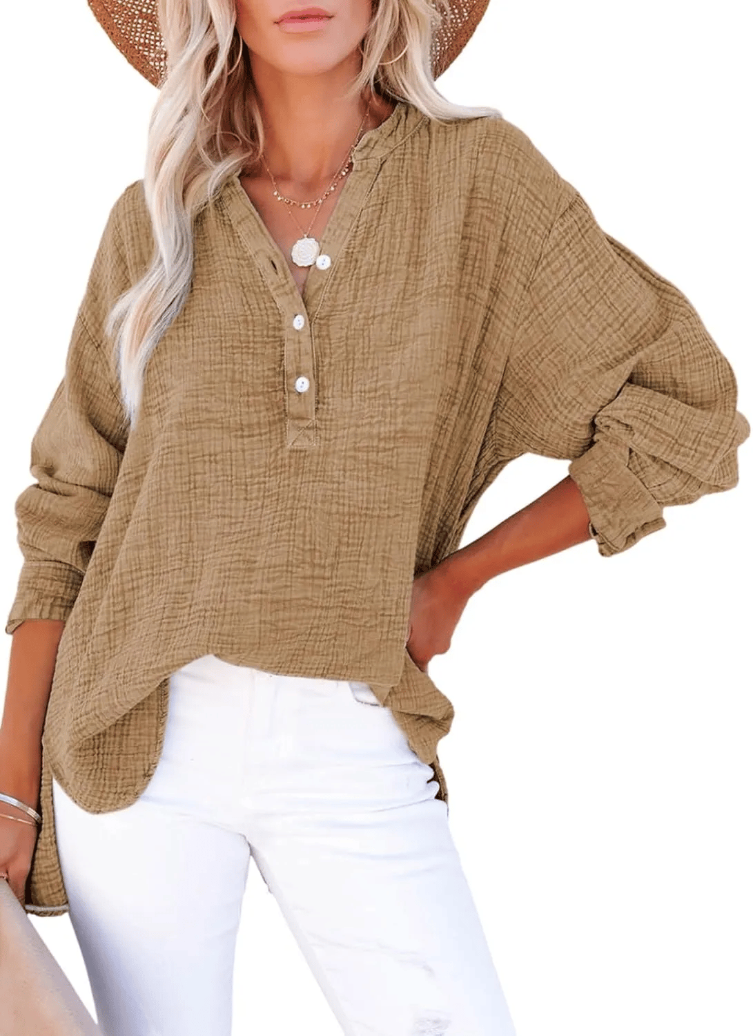 Bubble Sleeve Boyfriend Shirt – Long Sleeve Button-Up