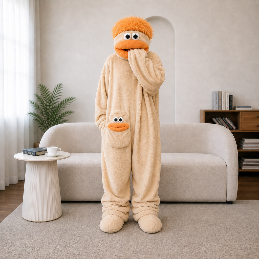 💚Funny Monster Fleece Onesie – Cozy Hooded One-Piece Pajamas
