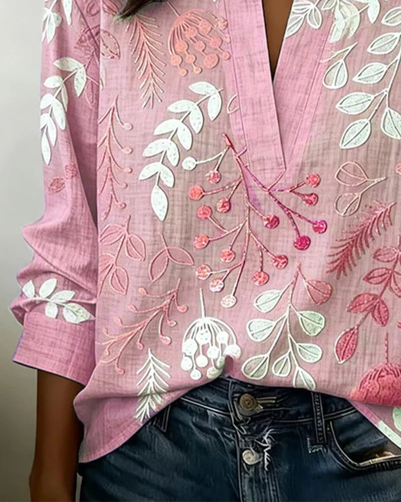 Embroidered Mandarin Collar Blouse – Artisanal Floral Long Sleeve Top