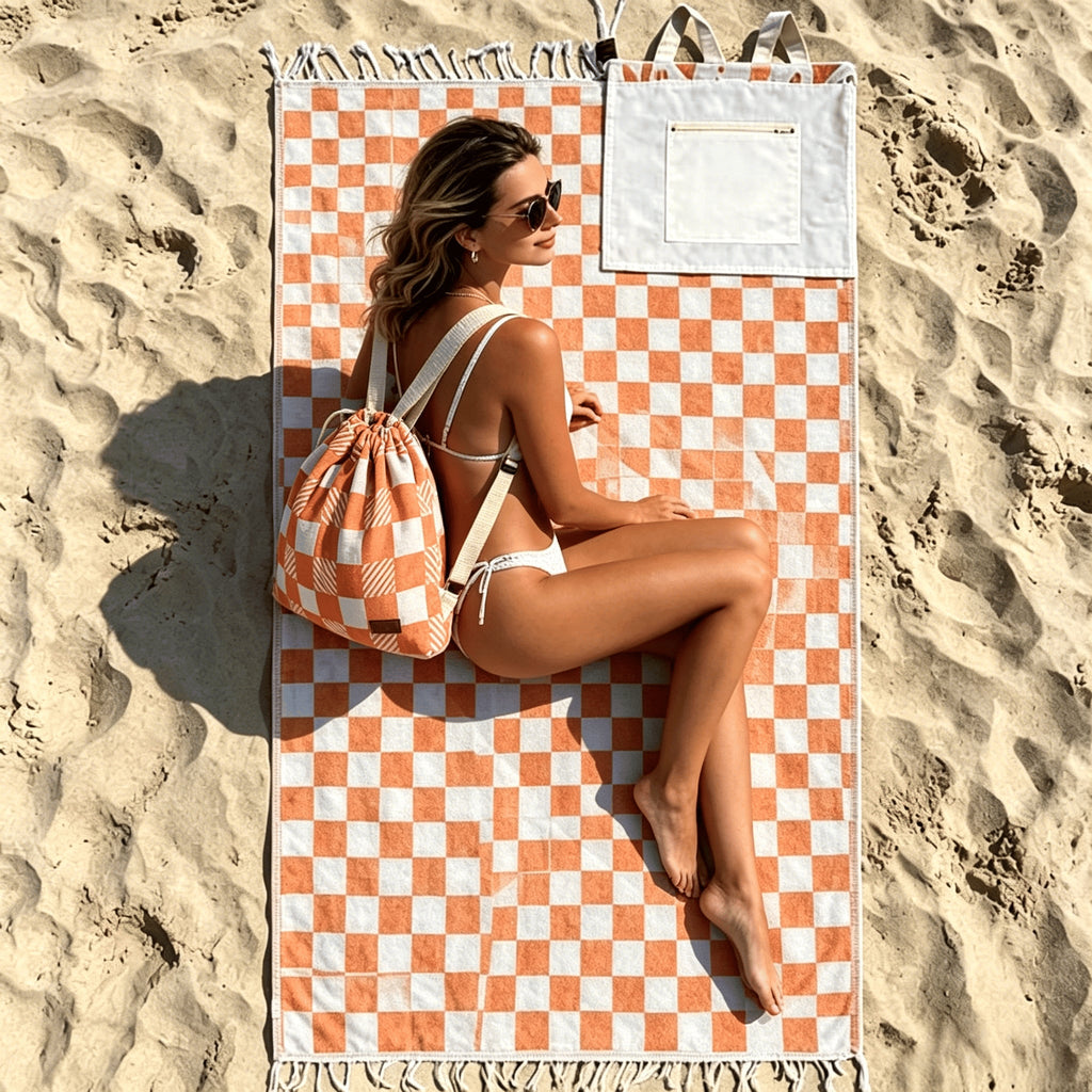 Organic Cotton Towel Backpack – 2-in-1 Convertible Beach Towel & Carry Bag, Sand-Repellent