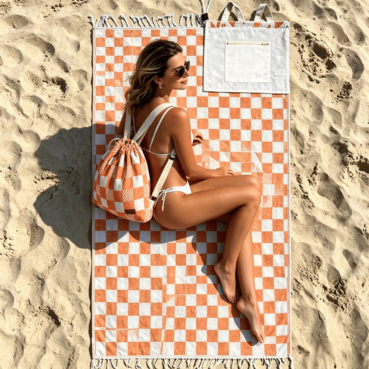 Organic Cotton Towel Backpack – 2-in-1 Convertible Beach Towel & Carry Bag, Sand-Repellent
