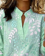 Embroidered Mandarin Collar Blouse – Artisanal Floral Long Sleeve Top
