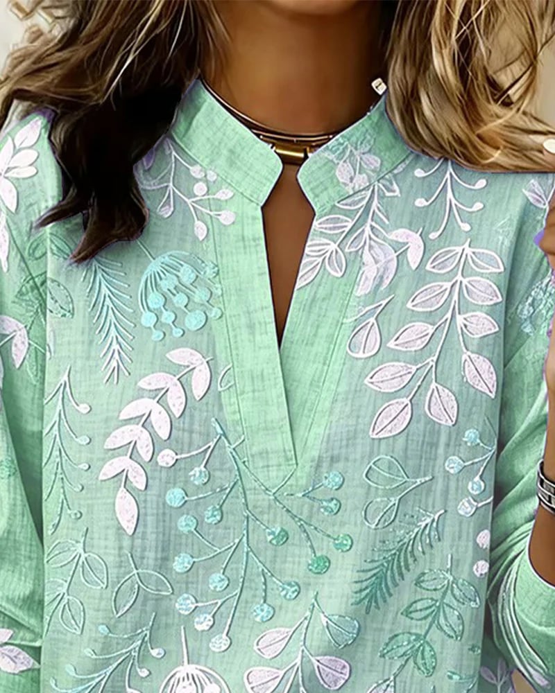 Embroidered Mandarin Collar Blouse – Artisanal Floral Long Sleeve Top