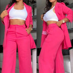 Ruffle Sleeve Blazer & Wide-Leg Pants Set – 2-Piece Business Suit