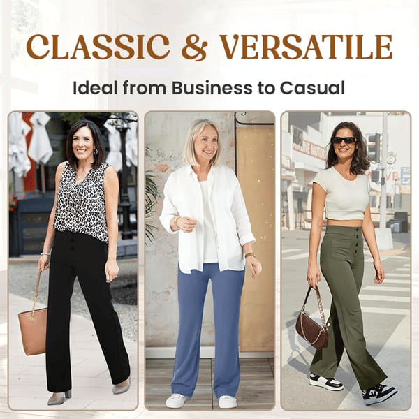 Women's High-Waisted Stretch Pants – Comfortable Straight Leg Everyday Trousers