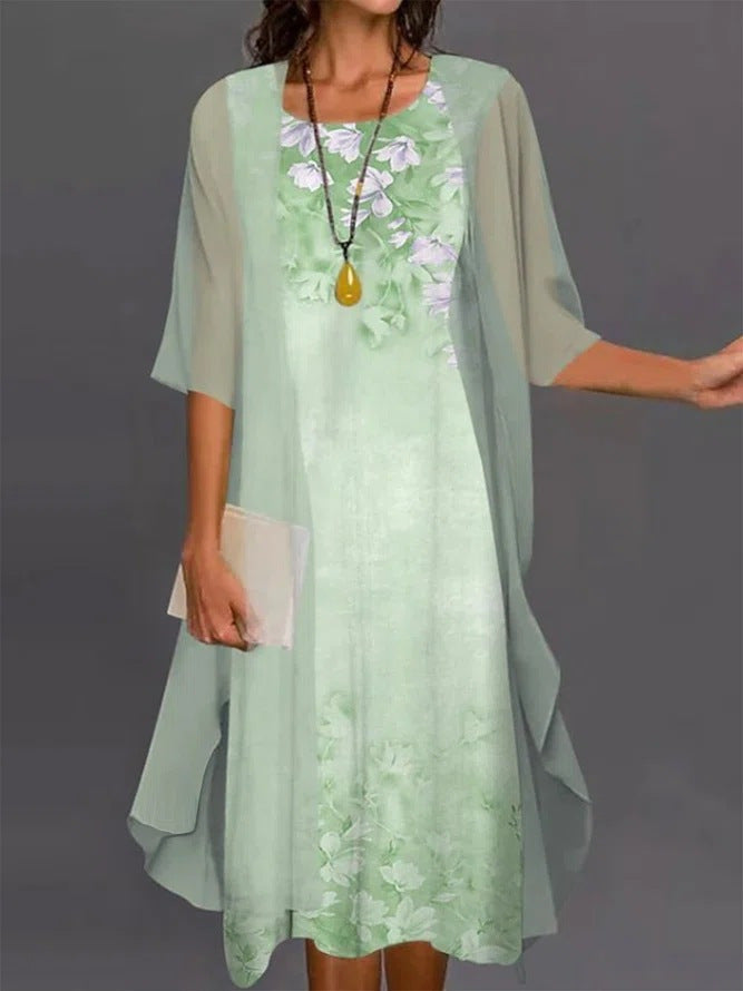 💝💝🌿[S-4XL]🌸Women's two-piece dress with a floral pattern💖