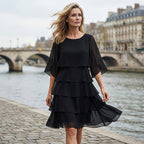 Ruffle Sleeve Swing Dress – Layered Detail, Crew Neck, Flowy Fit