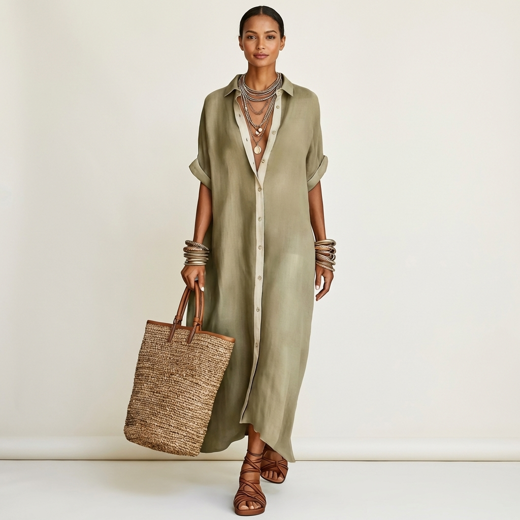 Women's Black & White Maxi Shirt Dress
