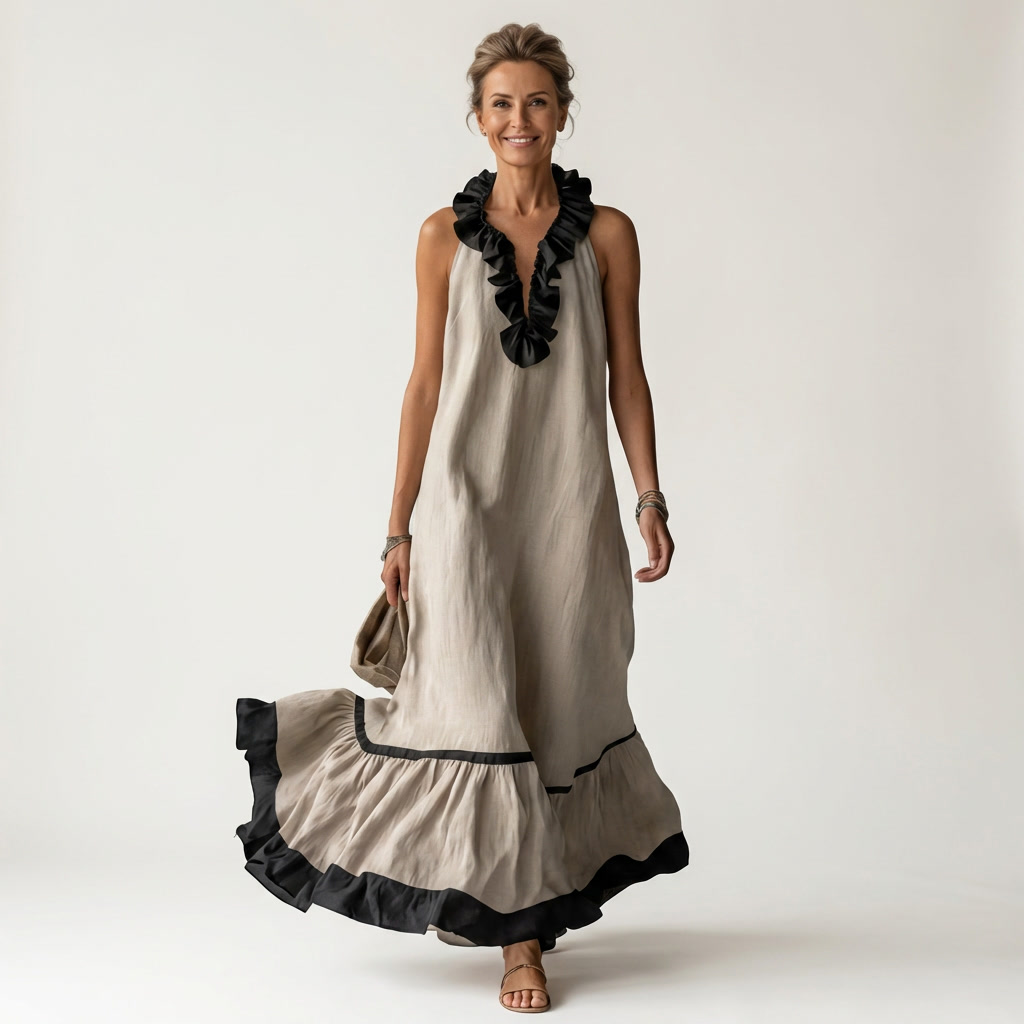 Women's Ruffle Trim Maxi Dress