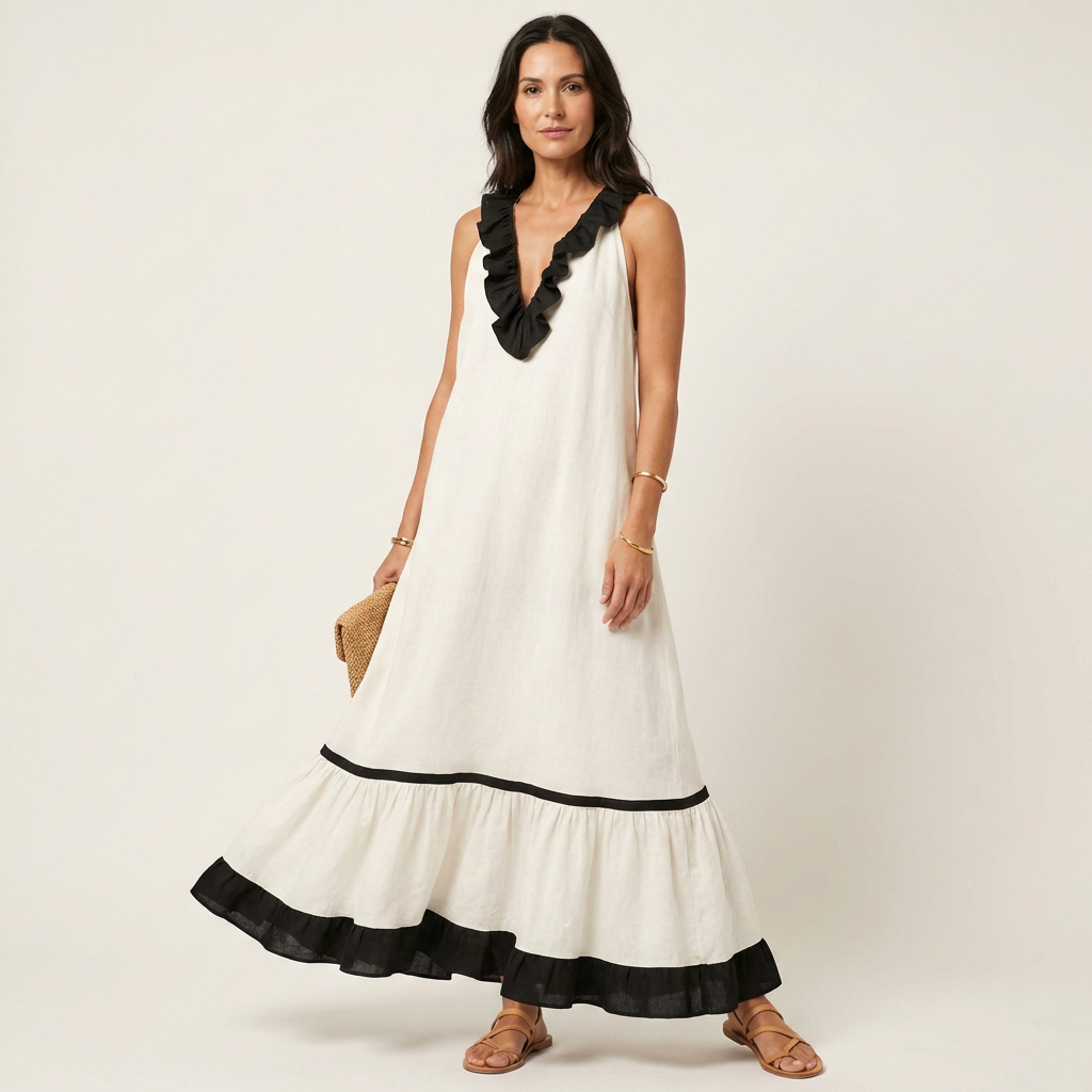 Women's Ruffle Trim Maxi Dress