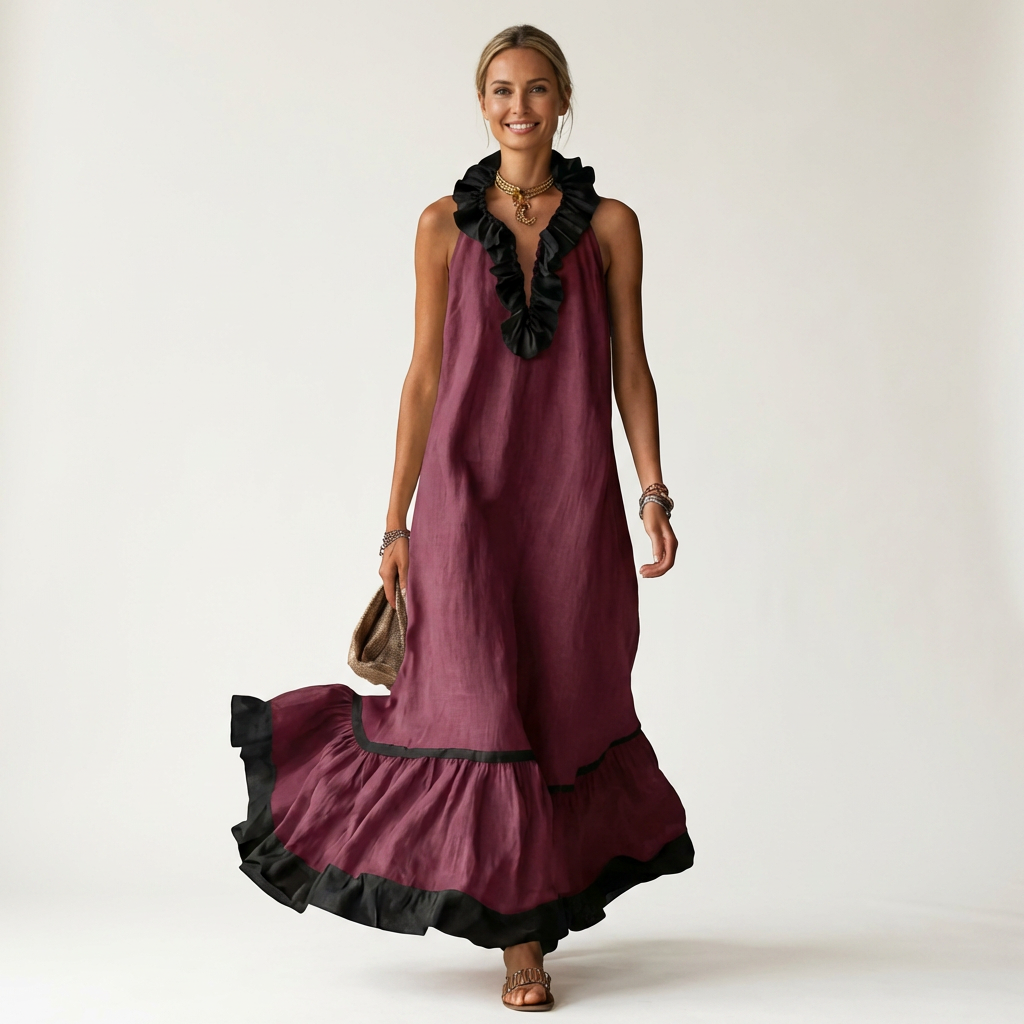 Women's Ruffle Trim Maxi Dress
