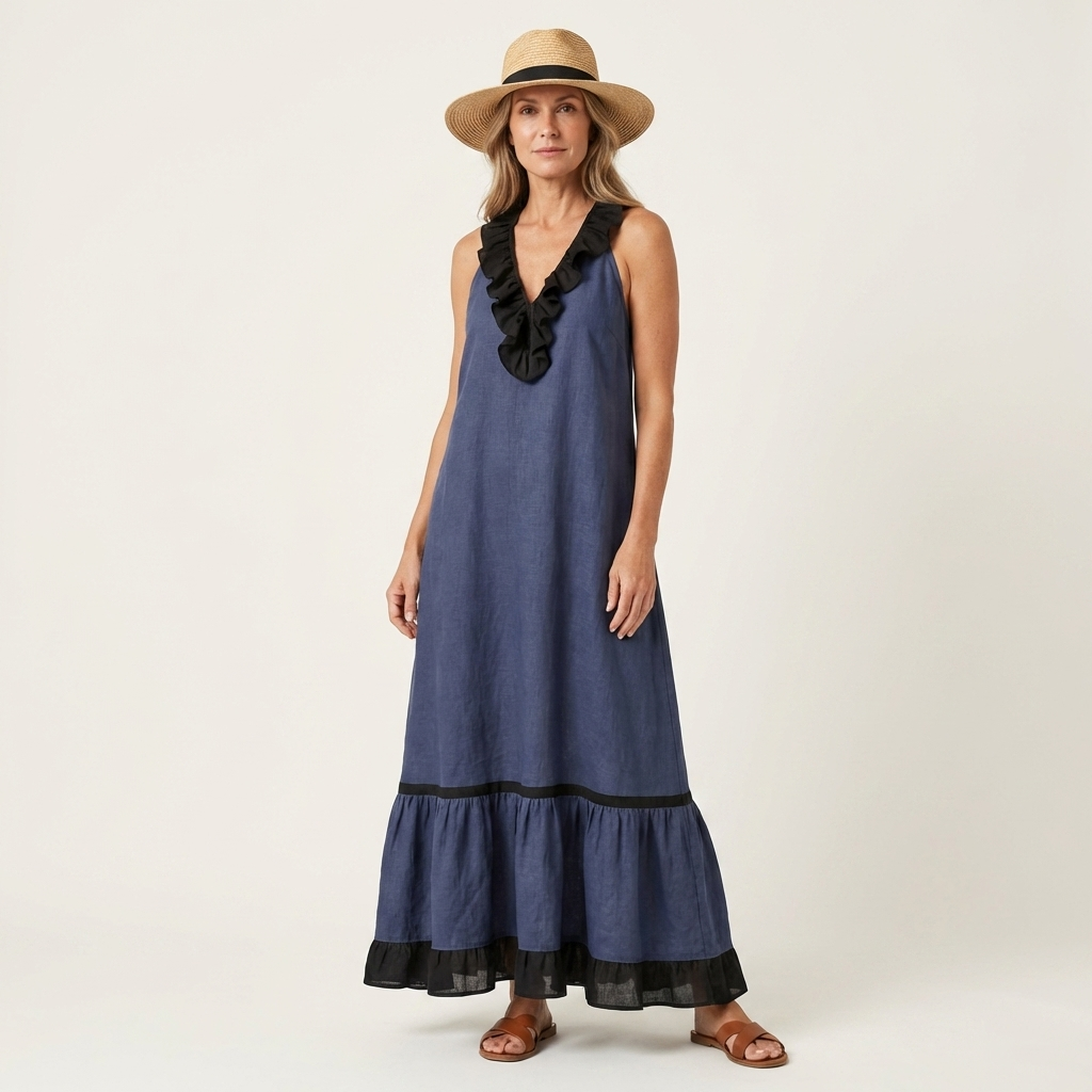 Women's Ruffle Trim Maxi Dress