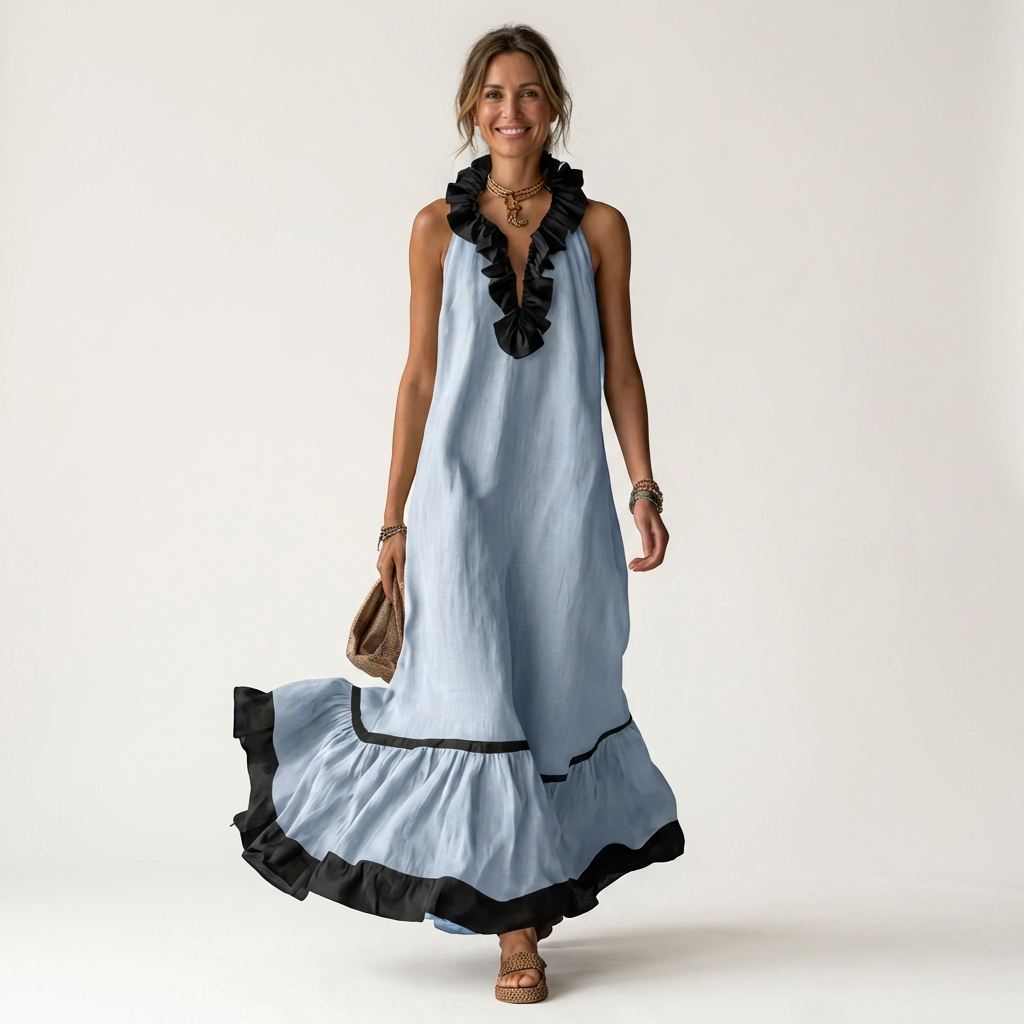 Women's Ruffle Trim Maxi Dress