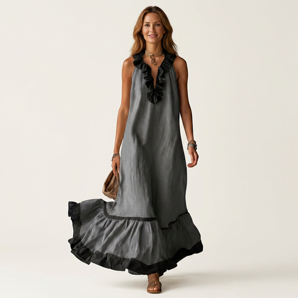 Women's Ruffle Trim Maxi Dress