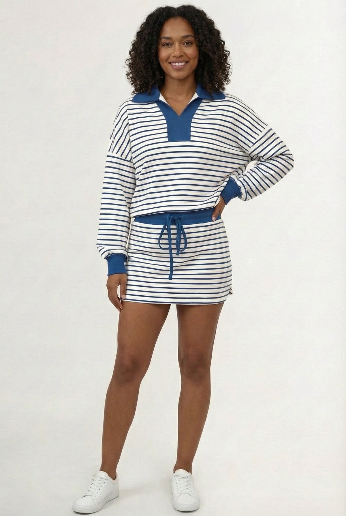 Striped Polo Skort Set – Collared Top & Built-in Shorts