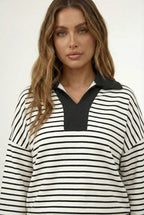 Striped Polo Skort Set – Collared Top & Built-in Shorts