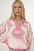 Striped Polo Skort Set – Collared Top & Built-in Shorts