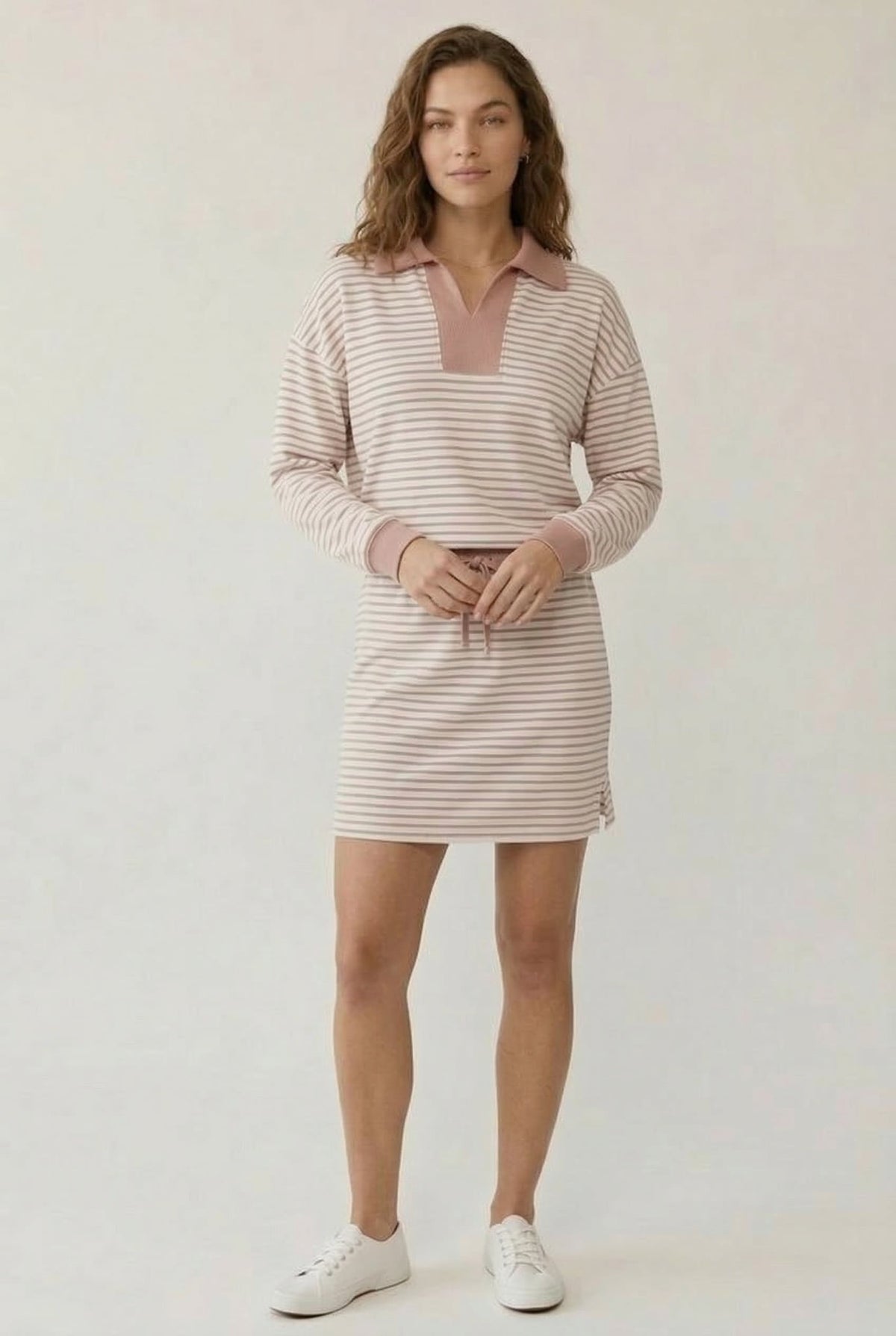 Striped Polo Skort Set – Collared Top & Built-in Shorts