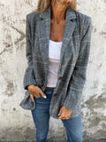 Soft Plaid Blazer – Notched Lapel, Side Pockets