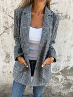 Soft Plaid Blazer – Notched Lapel, Side Pockets