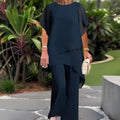 Asymmetrical Hem Top & Wide-Leg Pants Set – Relaxed Fit