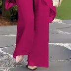 Asymmetrical Hem Top & Wide-Leg Pants Set – Relaxed Fit