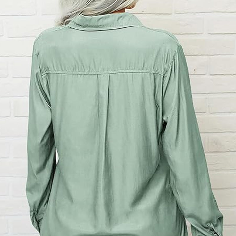 Women's Solid Lapel Button Down Shirt