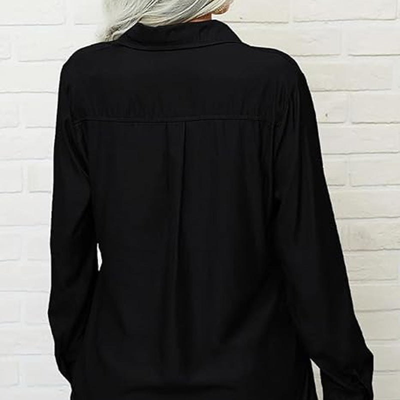 Women's Solid Lapel Button Down Shirt