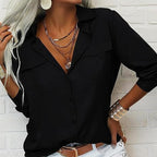 Women's Solid Lapel Button Down Shirt