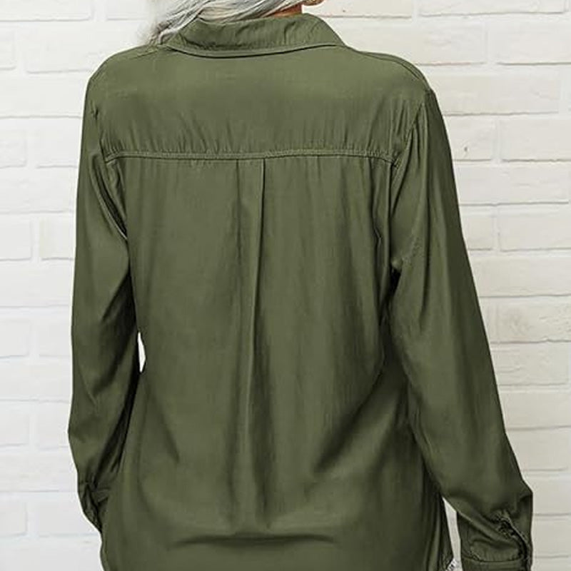 Women's Solid Lapel Button Down Shirt