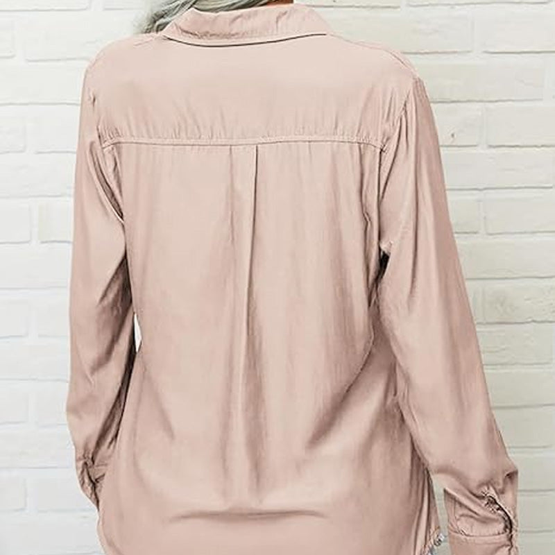 Women's Solid Lapel Button Down Shirt