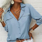 Women's Solid Lapel Button Down Shirt