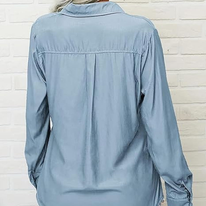 Women's Solid Lapel Button Down Shirt