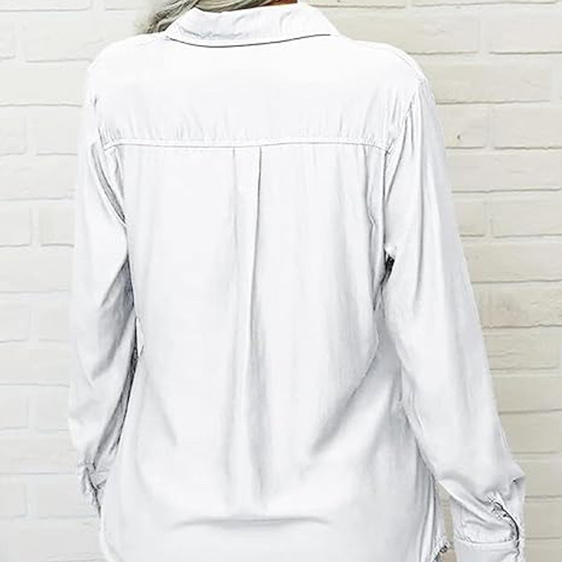 Women's Solid Lapel Button Down Shirt