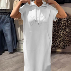 Relaxed Hooded Maxi Dress – Soft Cotton-Spandex, Adjustable Drawstring