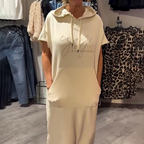 Relaxed Hooded Maxi Dress – Soft Cotton-Spandex, Adjustable Drawstring