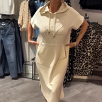 Relaxed Hooded Maxi Dress – Soft Cotton-Spandex, Adjustable Drawstring
