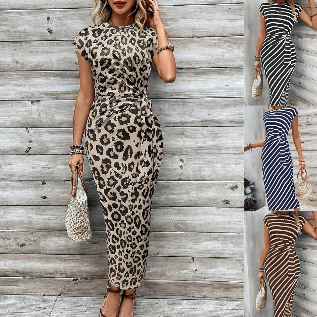 Knot Front Midi Dress – Leopard Print, Tummy-Flattering Fit