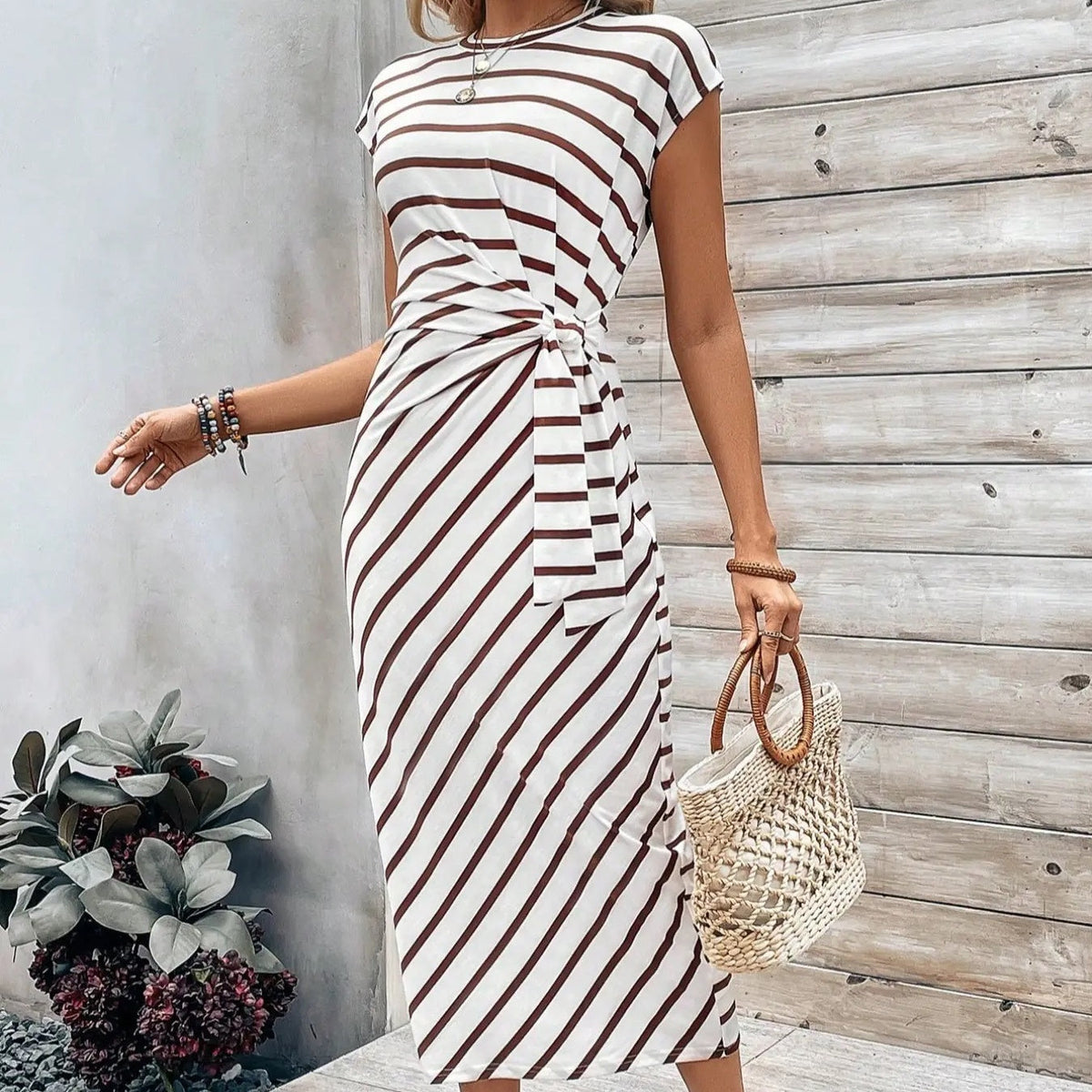 Knot Front Midi Dress – Leopard Print, Tummy-Flattering Fit