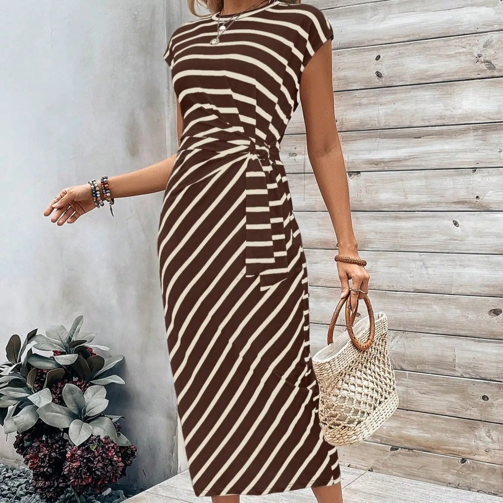 Knot Front Midi Dress – Leopard Print, Tummy-Flattering Fit