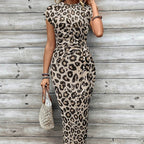 Knot Front Midi Dress – Leopard Print, Tummy-Flattering Fit