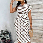 Knot Front Midi Dress – Leopard Print, Tummy-Flattering Fit