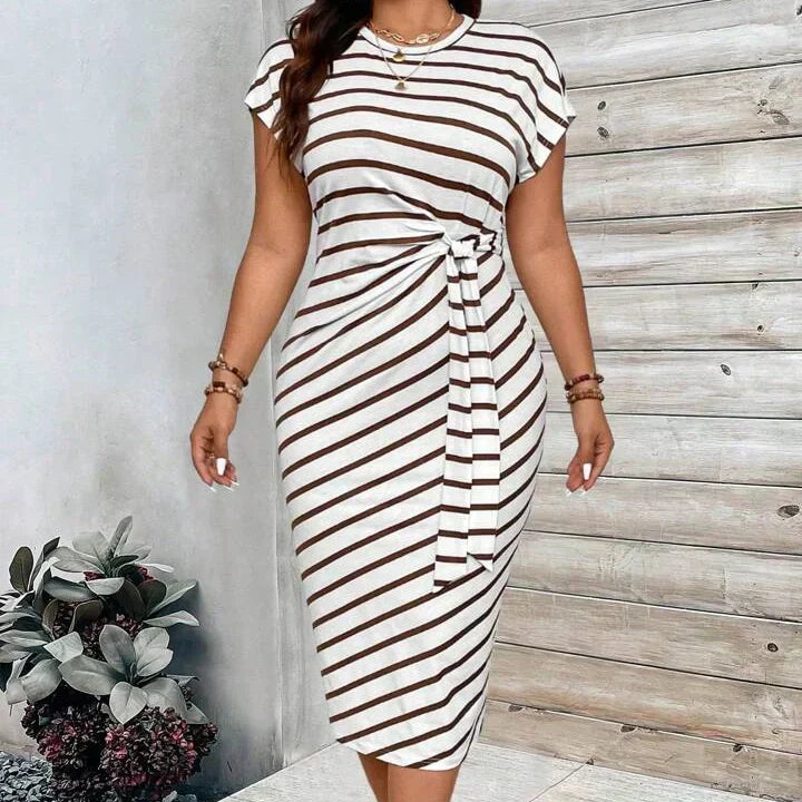 Knot Front Midi Dress – Leopard Print, Tummy-Flattering Fit