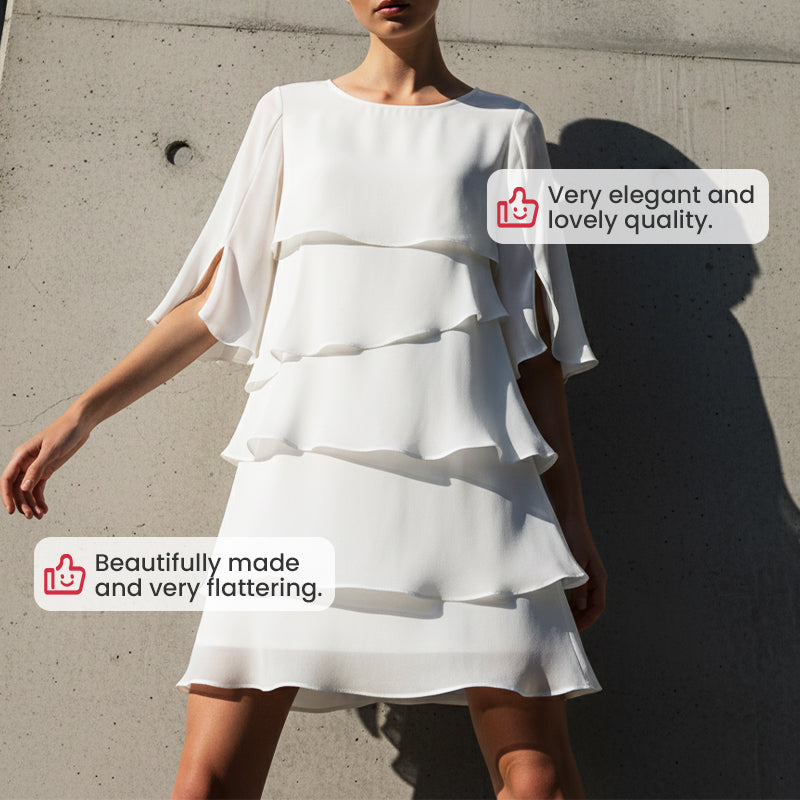 Ruffle Sleeve Swing Dress – Layered Detail, Crew Neck, Flowy Fit