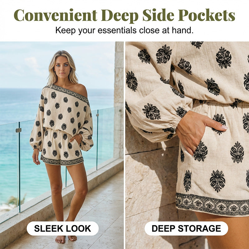 Bohemian Printed Two Piece Shorts Set