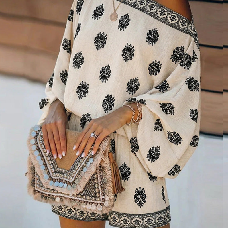 Bohemian Printed Two Piece Shorts Set