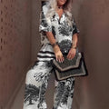 Printed V-Neck Top & Wide-Leg Pants Set – Floral Lounge Set