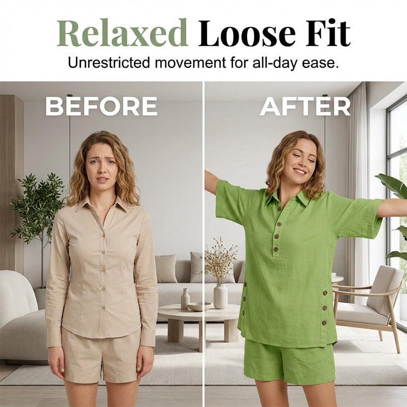 Polo Neck Shorts Set – Side Button Details, Relaxed Fit
