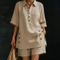 Polo Neck Shorts Set – Side Button Details, Relaxed Fit