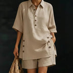 Polo Neck Shorts Set – Side Button Details, Relaxed Fit